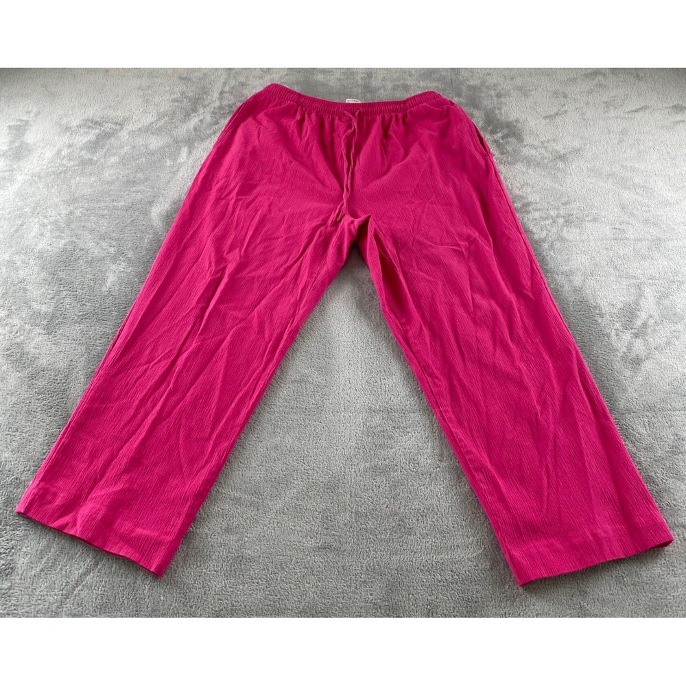 Drapers & Damons Petites Fuchsia Pink Crinkle Cotton Blend Wide Leg Pants PL